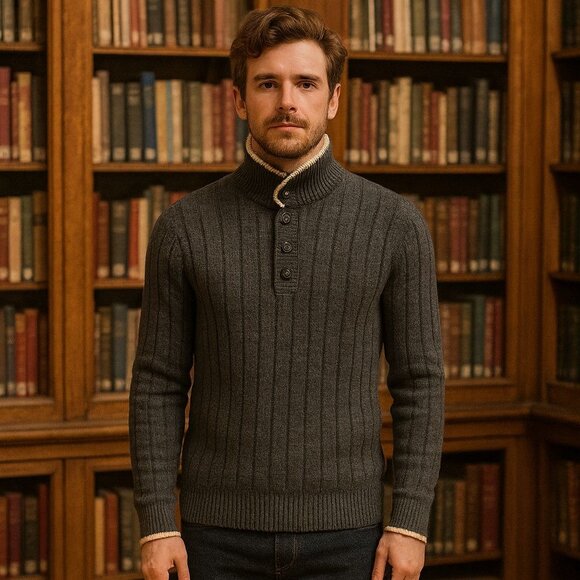 Banana Republic Grey Wool Alpaca Blend Pullover Sweater Academia Holiday Men's M - Picture 1 of 12